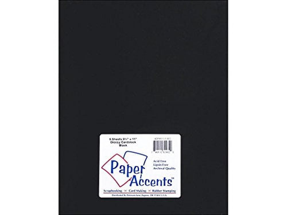 PA Paper Accents Glossy Cardstock 8.5 x 11 Black, 12pt colored cardstock  paper for card making, scrapbooking, printing, quilling and crafts, 5 piece